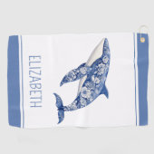 Serviette De Golf Toile Bleue Plage Florale Dauphin Personnalisé (Horizontal)