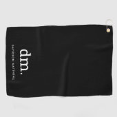 Serviette De Golf Torchon de golf noir Monogramme avec texte blanc (Horizontal)
