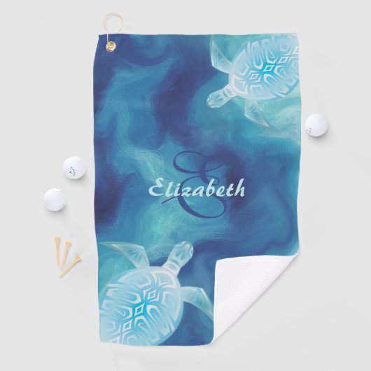 Serviette De Golf Tortue bleu Tribal Aquarelle Plage Monogram (En situation)