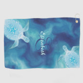 Serviette De Golf Tortue bleu Tribal Aquarelle Plage Monogram (Horizontal)