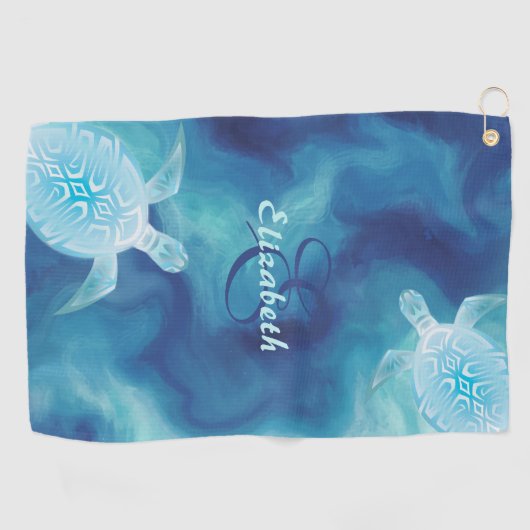 Serviette De Golf Tortue bleu Tribal Aquarelle Plage Monogram (Horizontal)