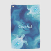 Serviette De Golf Tortue bleu Tribal Aquarelle Plage Monogram (Devant)