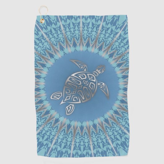 Serviette De Golf Tortue Bleue Argent Et Mandala (Devant)