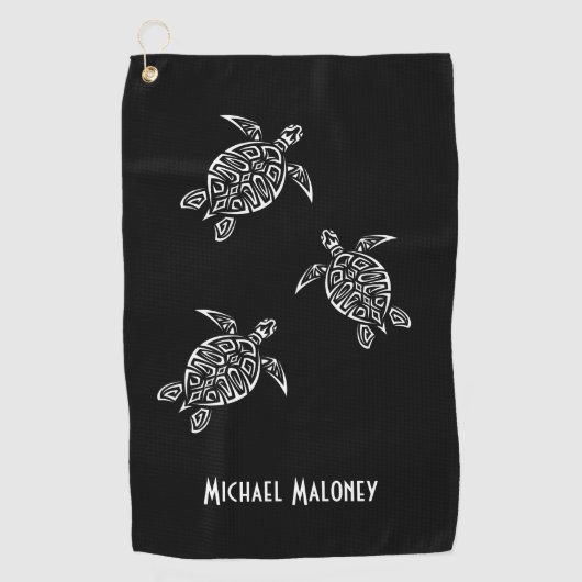 Serviette De Golf Tortue Noire Et Blanche Votre Nom Maritime (Devant)