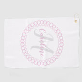 Serviette De Golf Tour de golf Monogramme en cercle rose (Horizontal)