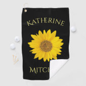 Serviette De Golf Tournesol jaune Nom personnalisé Noir (En situation)