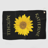 Serviette De Golf Tournesol jaune Nom personnalisé Noir (Horizontal)