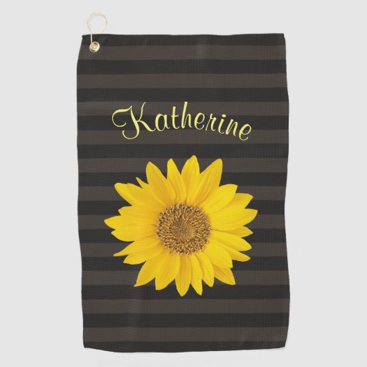 Serviette De Golf Tournesol jaune Nom personnalisé trié (Devant)