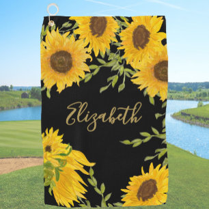 Serviette De Golf Tournesol noir et jaune Fleur florale dames