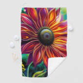 Serviette De Golf Tournesol rouge et doré (En situation)