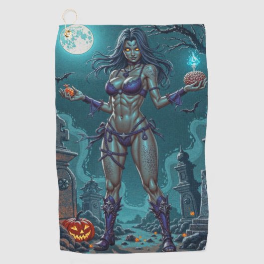 Serviette De Golf Traite d'Halloween ou ami Zombie w Cerveau (Devant)