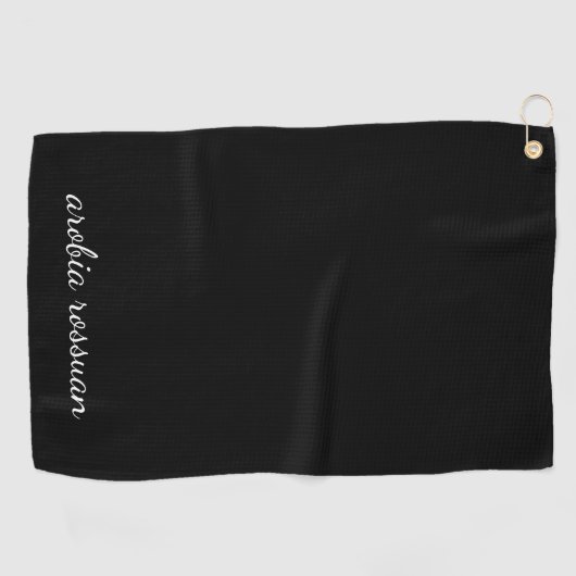 Serviette De Golf Trendy Monogram Modern Black Script Name Style (Horizontal)