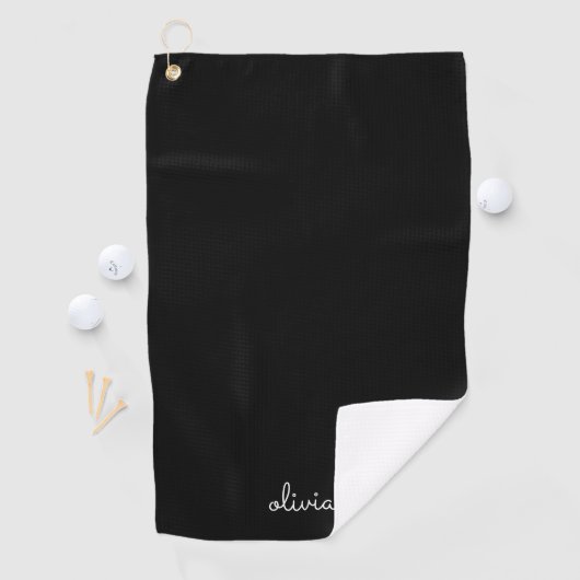 Serviette De Golf Trendy Monogram | Name de script noir moderne (En situation)