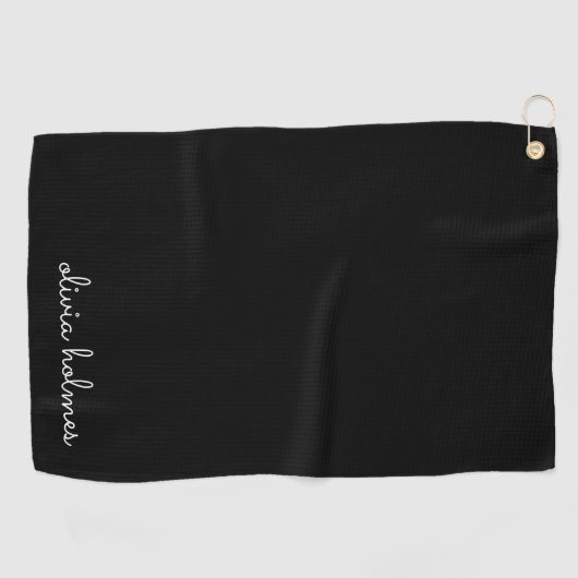 Serviette De Golf Trendy Monogram | Name de script noir moderne (Horizontal)