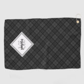 Serviette De Golf Trendy noir blanc tartan Personnaliser Monogramme (Horizontal)