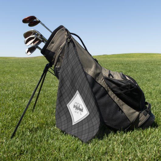 Serviette De Golf Trendy noir blanc tartan Personnaliser Monogramme (Vert)