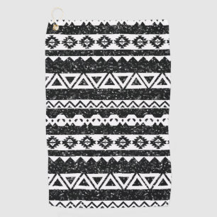 Serviette De Golf Tribal Aztèque Noir Paillettes Blanc Formes Géomét