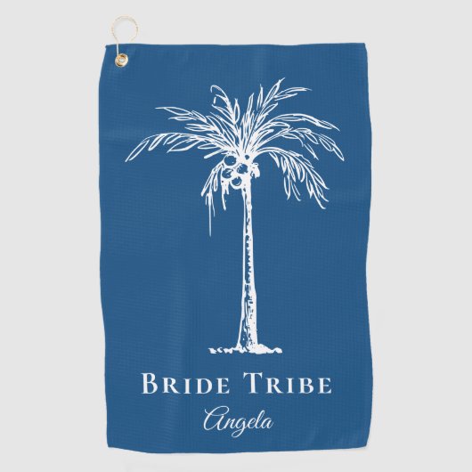 Serviette De Golf Tribe Mariée Bleu Blanc Palm Tree Personnalisé (Devant)