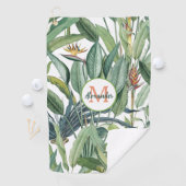 Serviette De Golf Tropical Jungle Banana Tree Strelitzia Monogramme (En situation)