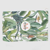 Serviette De Golf Tropical Jungle Banana Tree Strelitzia Monogramme (Horizontal)