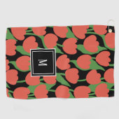 Serviette De Golf Tulipes rouges rétro, monogramme personnalisé (Horizontal)
