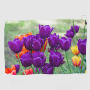 Serviette De Golf Tulipes violettes foncées par beau temps dans le j