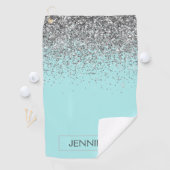 Serviette De Golf Turquoise Aqua Blue Silver Parties scintillant Gir (En situation)