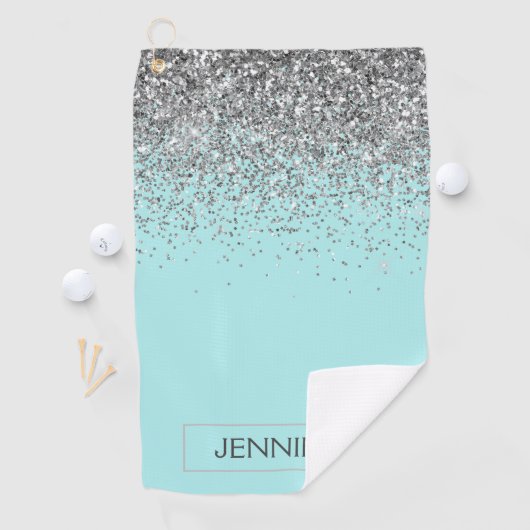 Serviette De Golf Turquoise Aqua Blue Silver Parties scintillant Gir (En situation)