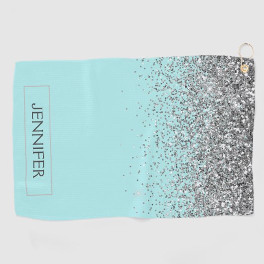 Serviette De Golf Turquoise Aqua Blue Silver Parties scintillant Gir (Horizontal)