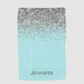 Serviette De Golf Turquoise Aqua Blue Silver Parties scintillant Gir (Devant)