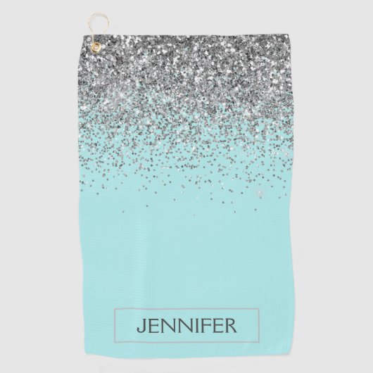 Serviette De Golf Turquoise Aqua Blue Silver Parties scintillant Gir (Devant)