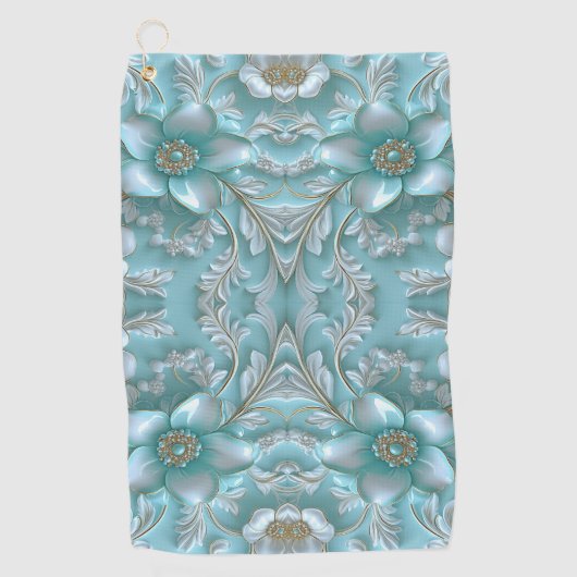 Serviette De Golf Turquoise Blanc Floral Golf Towne (Devant)