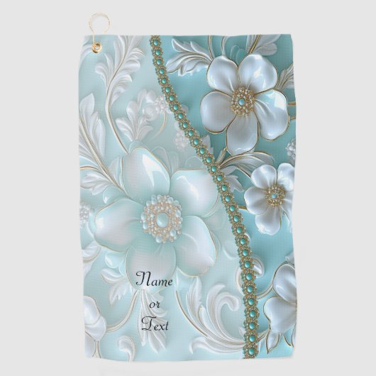 Serviette De Golf Turquoise Blanc Floral Golf Towne (Devant)