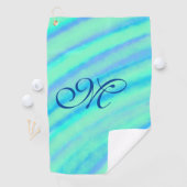 Serviette De Golf Turquoise bleu vert filigranes ajouter votre monog (En situation)