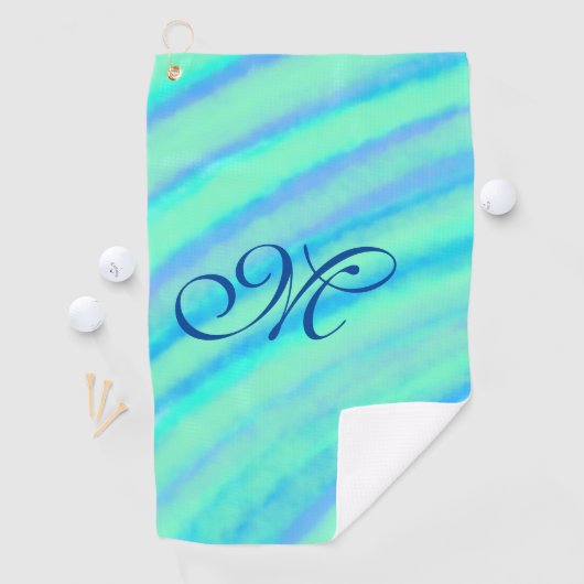 Serviette De Golf Turquoise bleu vert filigranes ajouter votre monog (En situation)