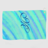 Serviette De Golf Turquoise bleu vert filigranes ajouter votre monog (Horizontal)