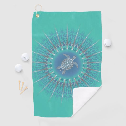 Serviette De Golf Turquoise en argent Turquoise Mandala Maritime (En situation)