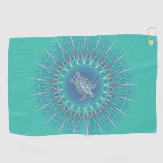 Serviette De Golf Turquoise en argent Turquoise Mandala Maritime (Horizontal)