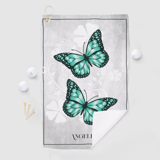 Serviette de golf turquoise papillon Floral (En situation)