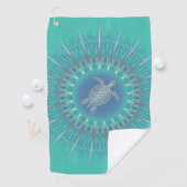 Serviette De Golf Turtle en argent turquoise Mandala Coastal (En situation)