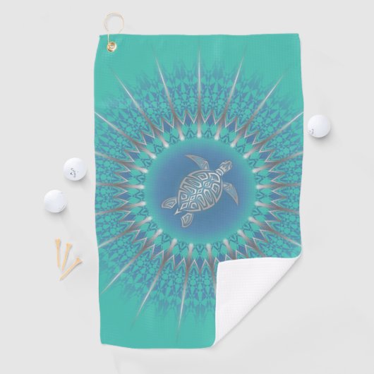 Serviette De Golf Turtle en argent turquoise Mandala Coastal (En situation)