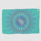 Serviette De Golf Turtle en argent turquoise Mandala Coastal (Horizontal)