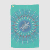 Serviette De Golf Turtle en argent turquoise Mandala Coastal (Devant)
