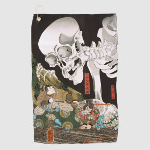 Serviette De Golf Ukiyo-e vintage : l'art du spectre de squelette de