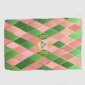 Serviette De Golf Ultra Chic Préparatoire Rose Vert Argyle Monogramm (Horizontal)