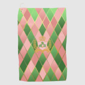 Serviette De Golf Ultra Chic Préparatoire Rose Vert Argyle Monogramm (Devant)