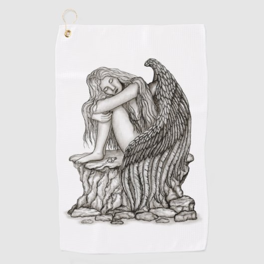 Serviette De Golf Un ange endormi sur la pierre (Devant)