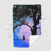 Serviette De Golf Un chat noir sur une Pleine lune de fil (En situation)