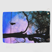 Serviette De Golf Un chat noir sur une Pleine lune de fil (Horizontal)