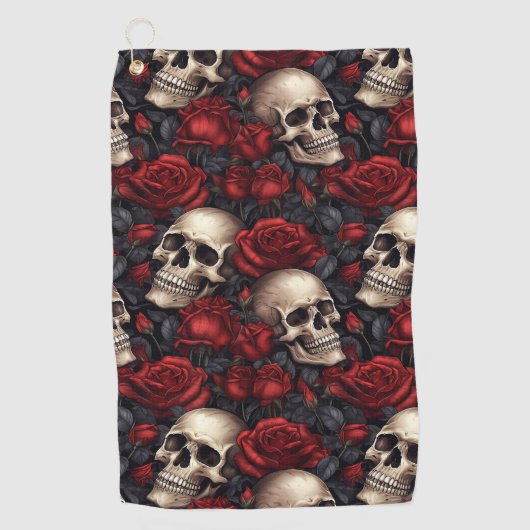 Serviette De Golf Un crâne et une série Rose 10 (Devant)